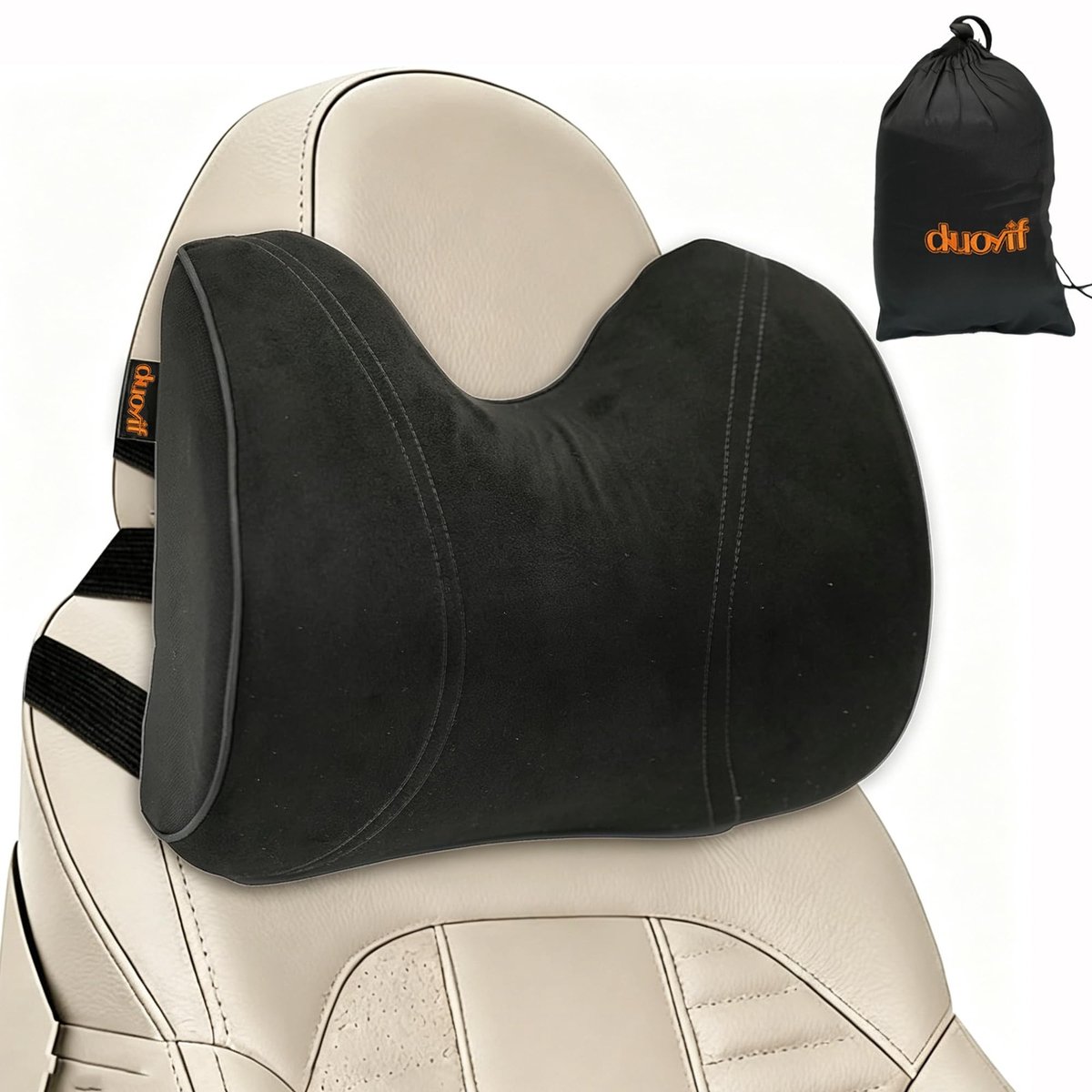 Dailygoods- Hoofdsteun Verstelbaar - Nekkussen Suède - Traagschuim - Neksteun Auto - Comfortabel - 29 x 23 x 11 cm
