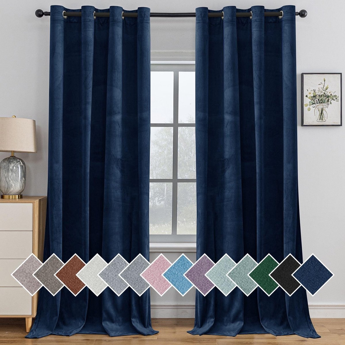 Dailygoods- Verduisteringsgordijn Set Van 2 - 140x175 cm - Fluwelen Gordijnen - Gordijnen Met Ringen - Thermische Gordijnen - Donkerblauw