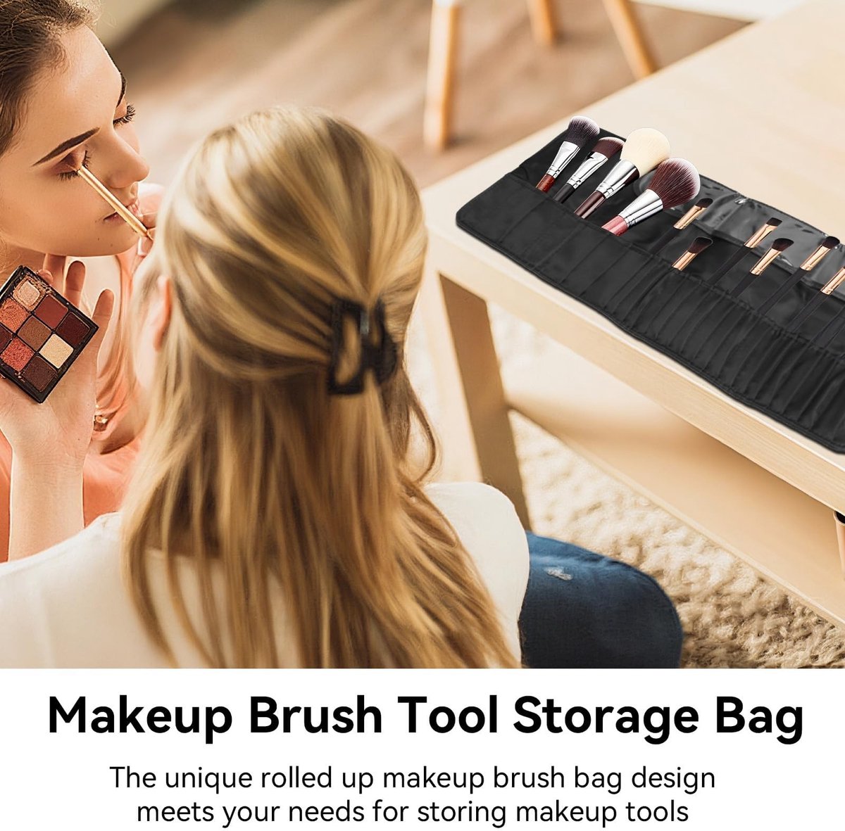 Dailygoods- Make-upborstelorganisator Grote Capaciteit - Draagbare Make-upborstel Tas - Oprolbare Tas - Cosmetische Reisopbergtas - Nylon Materialen - 26 Gaten Opslag - Make-up Tas