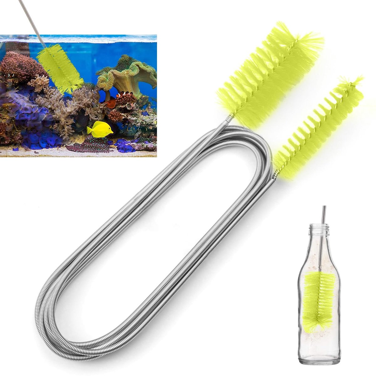 Dailygoods- Afvoerreiniger 155 cm - Flexibele Spiraalborstel - Dubbele Kop - Nylon Borstelharen - Roestvrij Staal - Efficiënte Reiniger - Buisreiniger