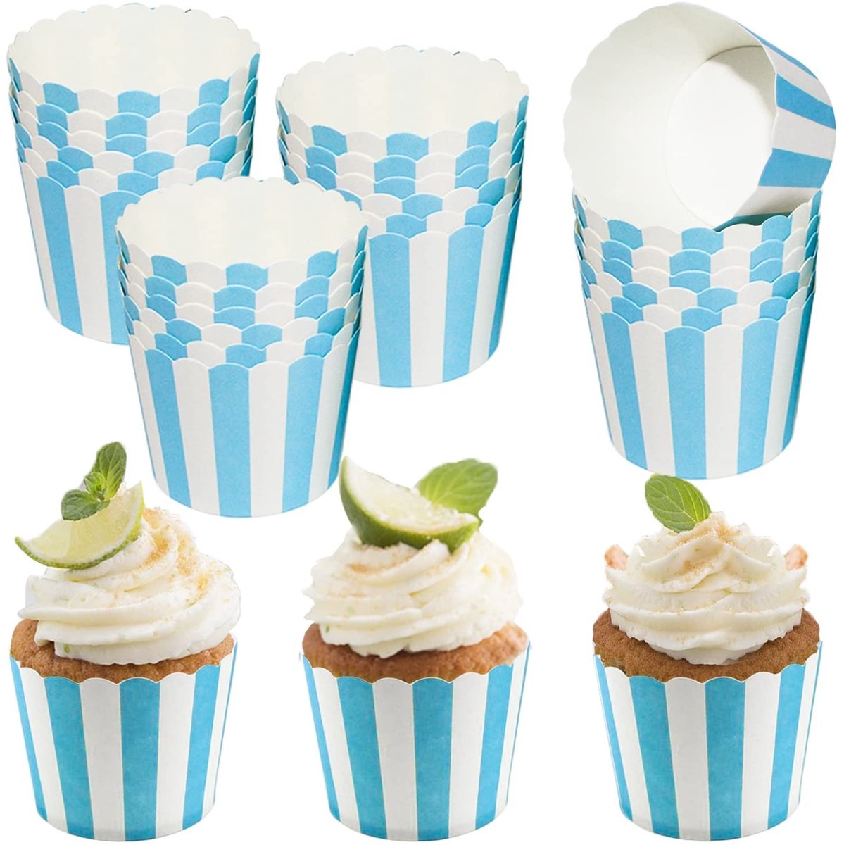 Dailygoods- Wegwerpbakvormpjes 50 stuks - Papieren Bakvormen - Lichtblauw - Milieuvriendelijk - Ovenbestendig - Voor Taarten/Cupcakes - Cupcakevormpjes