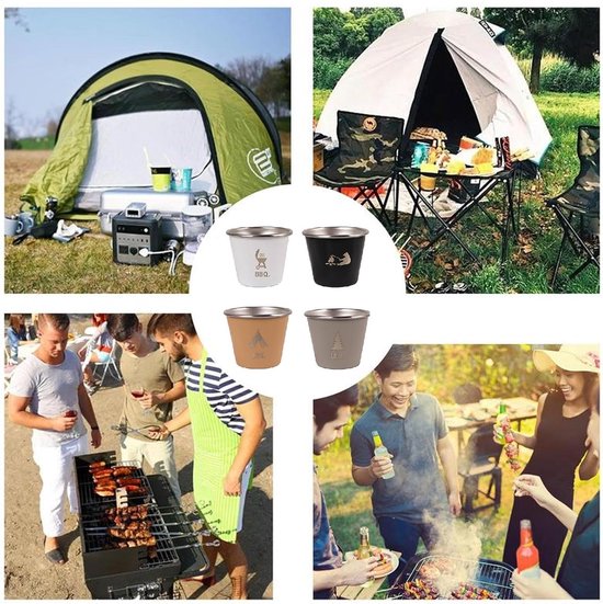 Roestvrije Beker - Camping Mok - Outdoor Drinken - Stapelbaar Ontwerp - Set van 4 - Meerdere Kleuren — afbeelding 3