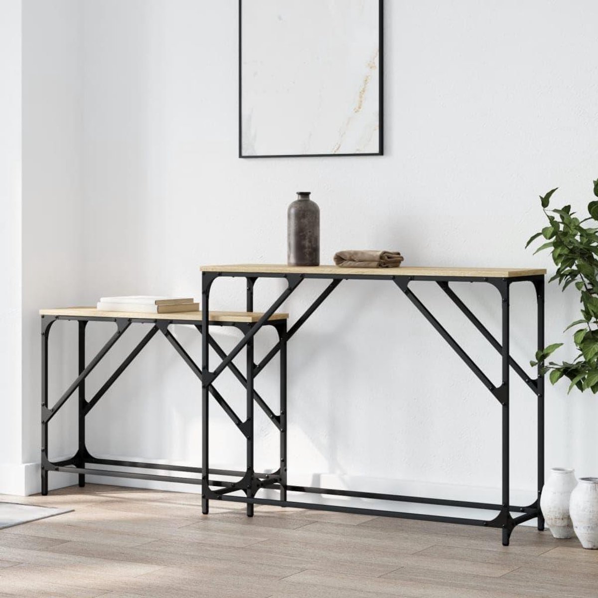 Nesttafels 2 stuks - Bijzettafels set - Stijlvolle entree - Ruimtebesparend ontwerp - 100 x 28 x 75 cm