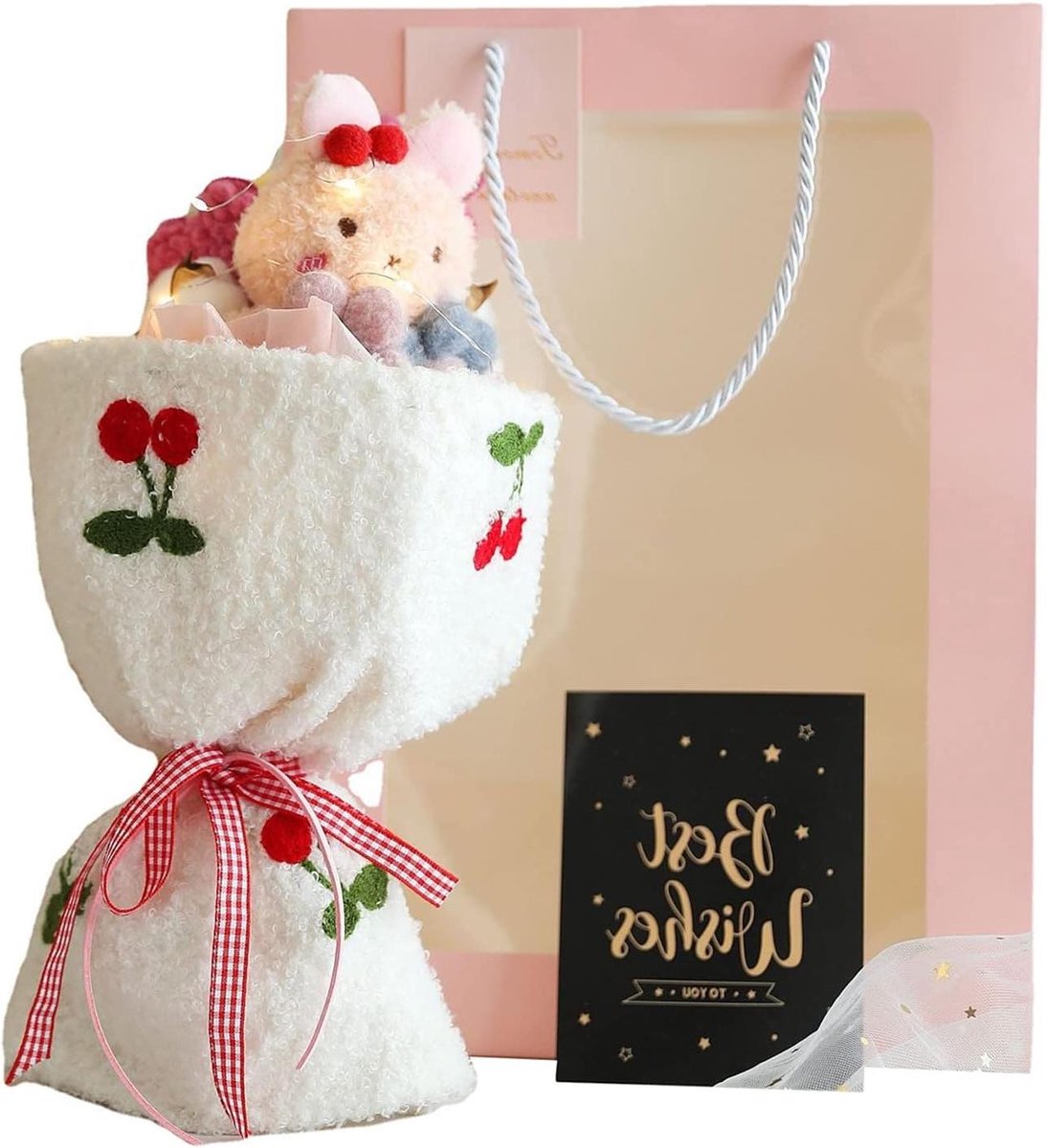 Pluche bloemenboeket - Decoratieve pop - Feestelijke decoratie - Hoge elasticiteit - 35 cm hoogte - Roze