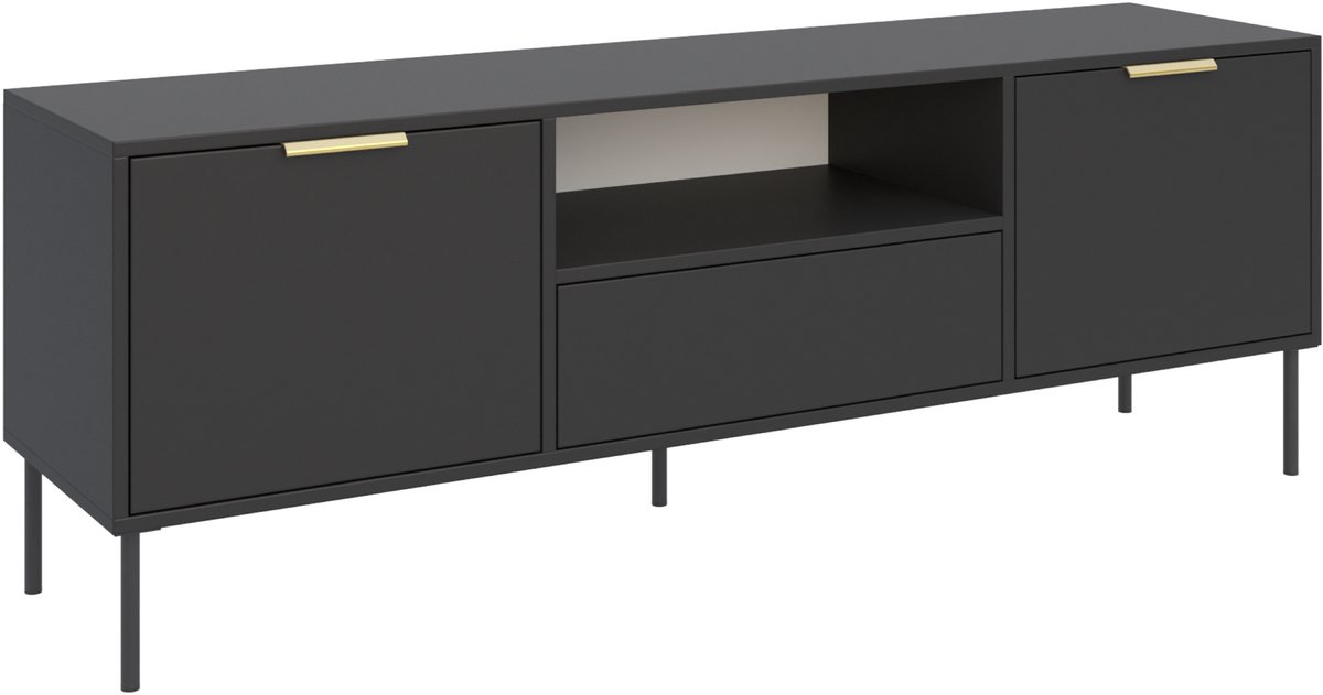 Selsey Vena – TV-meubel met 2 deuren, lade en nis - Zwart - 160cm