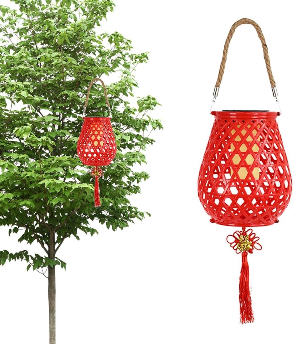 Rotan Vloerlamp - Decoratieve Lantaarn - Buiten Sfeer - Werkt op Zonne-energie - 20 x 17 x