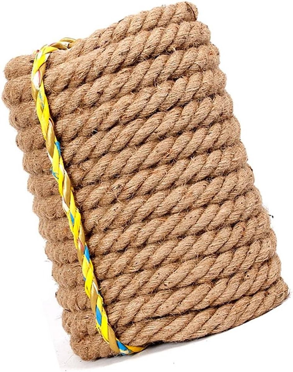 Jute Touw - Hennep Touw Ambachtelijk - Tuinieren Bundelen Decoreren - 4-laags Gevlochten Vezels - 12 mm 80m - Natuurlijk