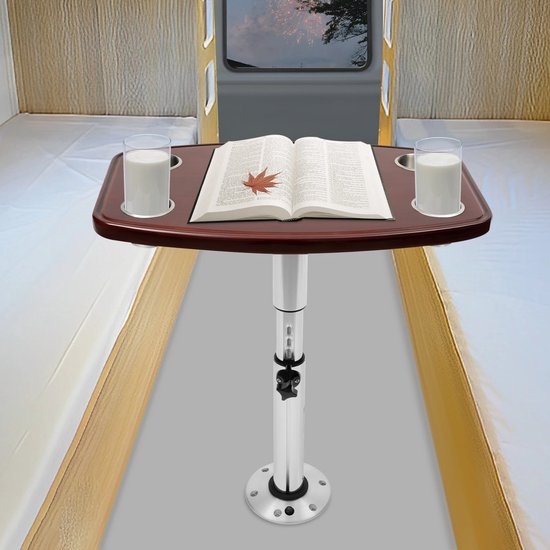 Lifero Tafel Caravan - Tafel Boot - Verstelbare Hoogte - Eettafel - Eiken Tafelblad met 4 Bekerhouders - 60×38cm - Bijzettafel — afbeelding 3