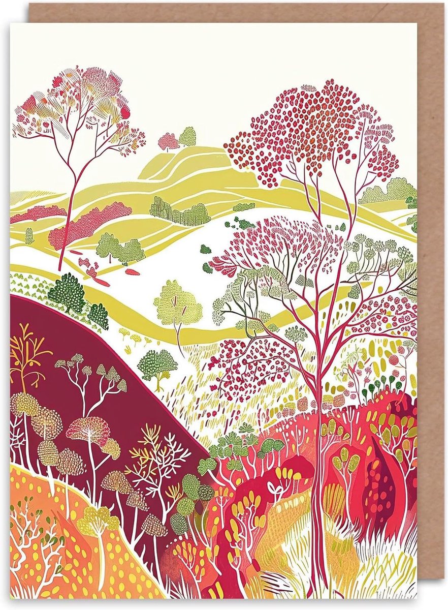 Wenskaart Landschap - Verjaardagskaart Kunst - Persoonlijke Boodschap - Gedrukt op Luxe Kunstpapier - 17.5 x 12.5 cm - Meerkleurig