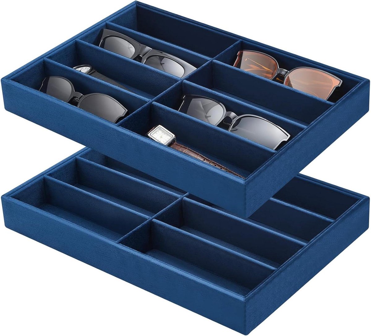 Brillen Organizer - Zonnebrillen Display - Opruimen Accessoires - Stapelbaar Ontwerp - 35.1 x 24.1 x 4.2cm - Navy Blauw