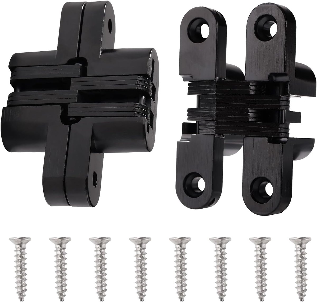 2 Pieces 68.5mm Invisible Cross Hinges - 180° Zinc Alloy Hidden Hinge - Hidden Folding Door Hinges - met 8 Screws - voor Meubel Hardware - Zwart
