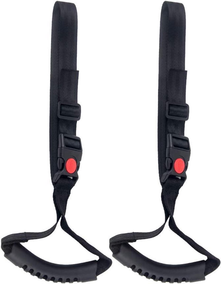 Autohandvat 2-delig - Mobiliteitshulp Grijpstang - Veilig In- en Uitstappen - Verstelbare Nylon Band - 7 tot 16 inch - Zwart