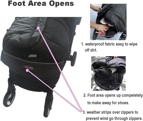 Kinderwagen Slaapzak - Voetenzak Peuter - Warme Wandelingen - Universele Pasvorm - 96.5 cm Hoogte - Zwart/Grijs — afbeelding 2