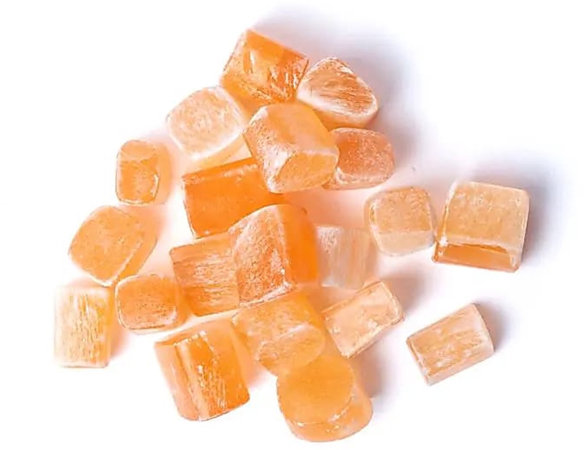 Oranje seleniet (satijnen spar) trommelstenen -- ±15-35cm; ±300g - ±1,5-3,5cm; ±300g - ±1.5-3.5cm; ±300g