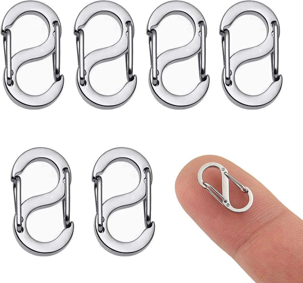 Set van 6 RVS S-haak Karabiners voor Mini Armbanden, Kettingen en Ritssluitingen - Duurzaam en Lichtgewicht