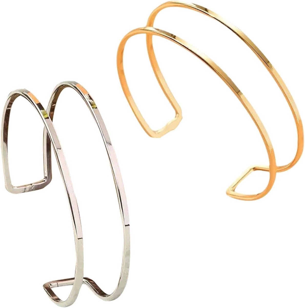 Set van 2 Open Armbanden, Dubbele Laag Armbanden, Verstelbare Geometrische Sieraden, Mode Accessoires voor Dames, Stapelbare Armbanden, Unisex Design