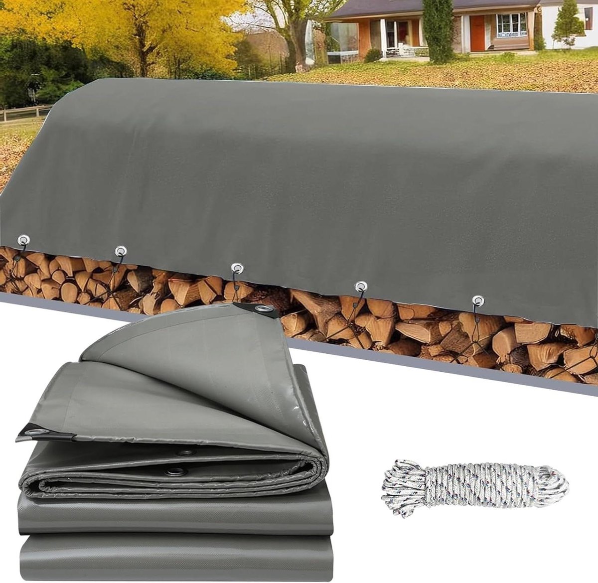 Afdekzeil met Ringen - Zeildoek Waterdicht - Bescherming Outdoor - Scheurvast Polyethyleen - 3 x 4 m - Grijs
