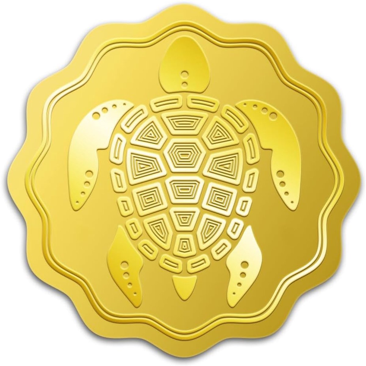 Zeeschildpadden - goudfoliestickers - 5 cm grote goudkleurige envelopzegels met zeeschildpad - reliëf - rond - zelfklevend - certificaatzegeletiketten voor zelfgemaakte zee