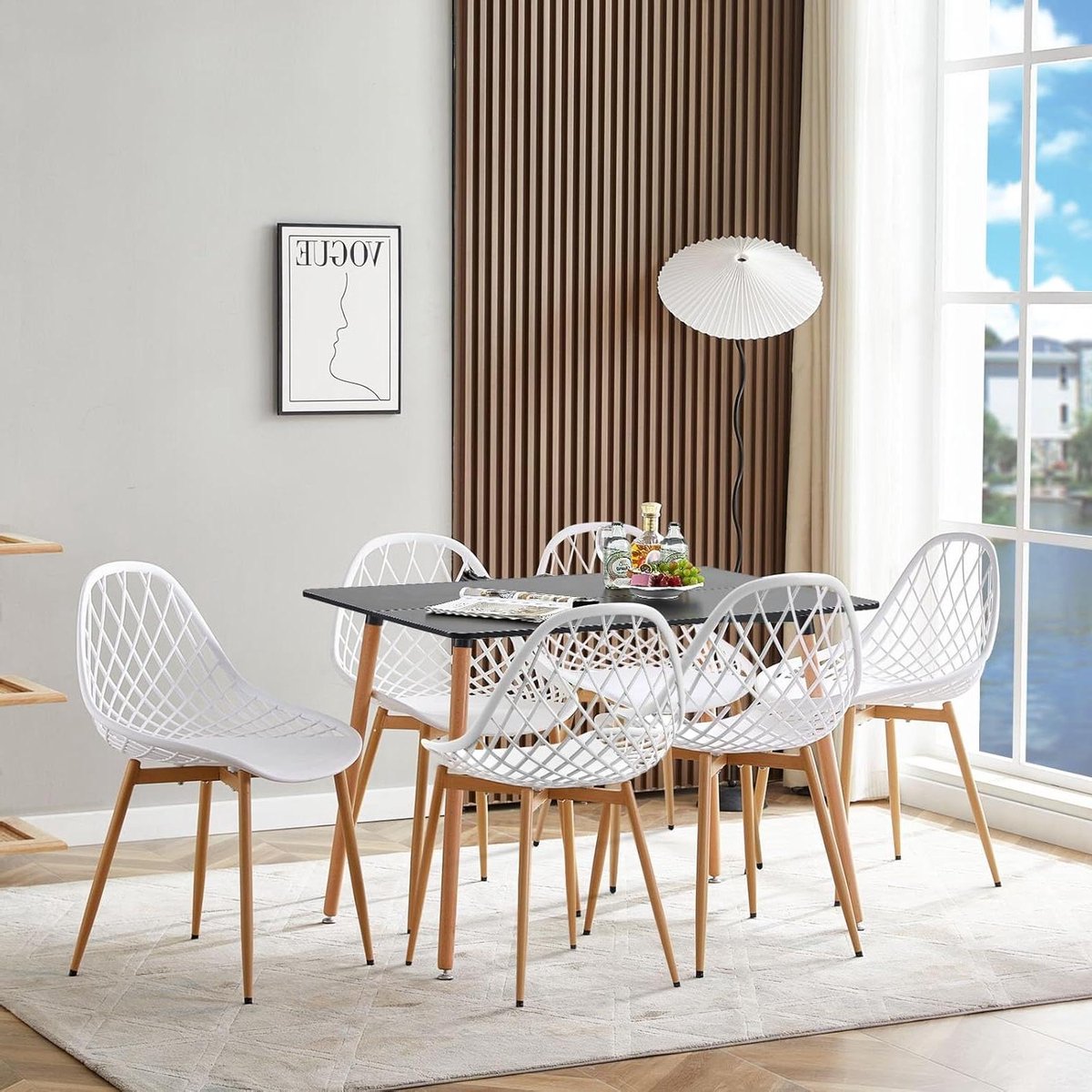 Eetkamerset 6 stoelen - Zitgroep Terras - Samen Eten - Verstelbare pootkussens - 110 x 70 cm - Wit Zwart