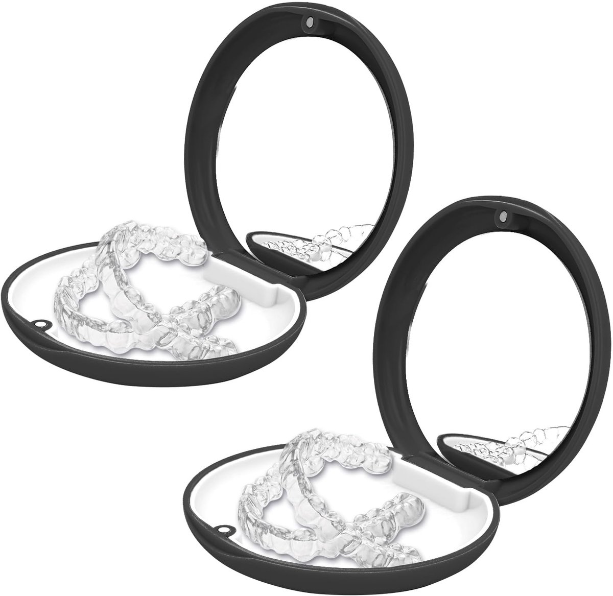 2 Pack Orthodontic Retention Enclosure met Spiegel - Slimme Draagbare Bit Box - Duurzame Beugelhouder voor Kunstgebitten en Wittere Trays (Zwart)