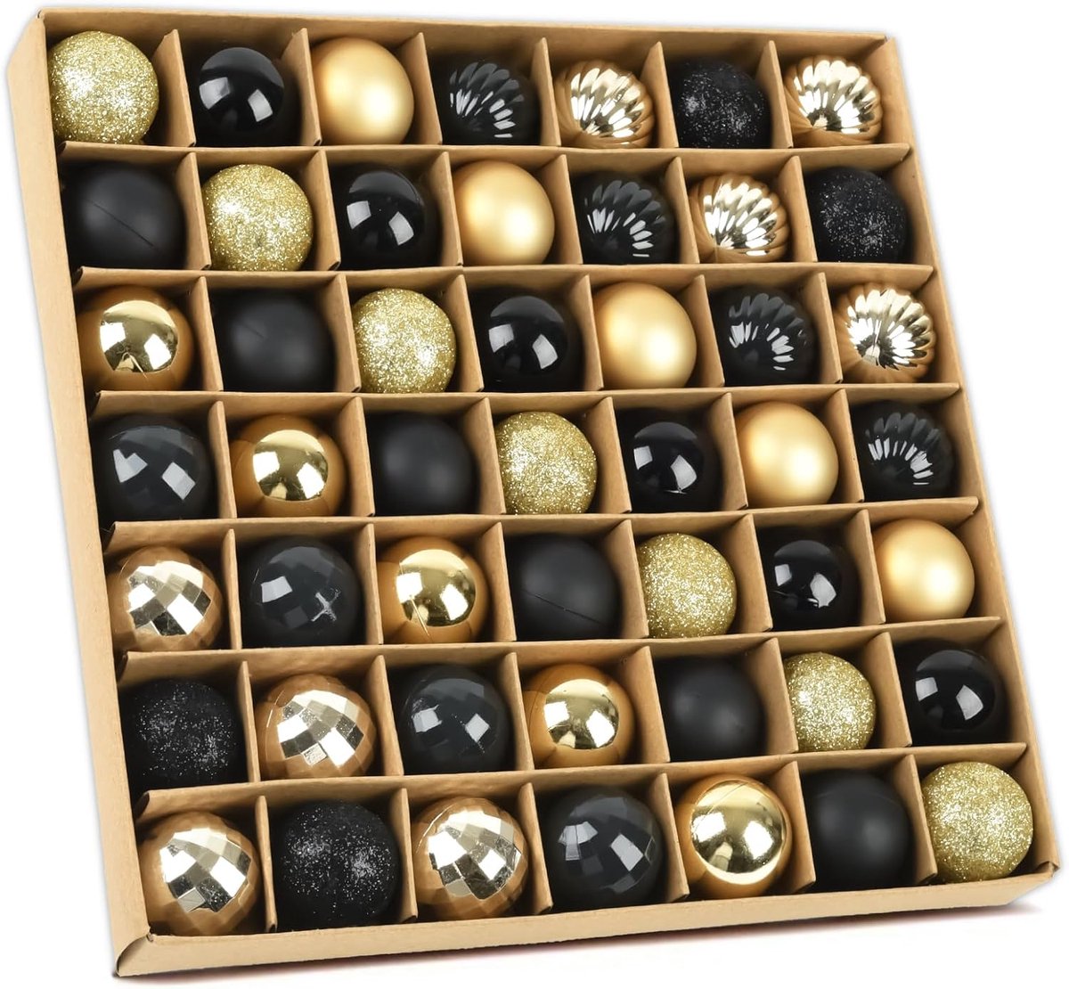 49-delige set kerstballen zwart goud - 3 cm plastic kleine kerstboom versieringen - kerstbal decoratie met haakjes - mini kerstboom ornamenten voor feestelijke decoraties