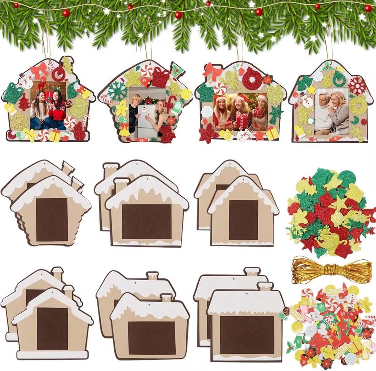 Kerstfotolijsten knutselset - 12 stuks - kerstvilt - kerstboomversiering - doe-het-zelf kerstdecoratie - kerstboomhanger - knutselen - kerstdecoratie opknappen