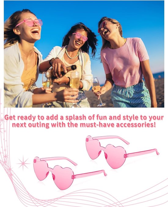 Hartjes Zonnebrillen - Feestbrillen Dames - Bruiloft Feest - Uniek Vormgegeven - 12 stuks - Roze van Merkloos — afbeelding 3
