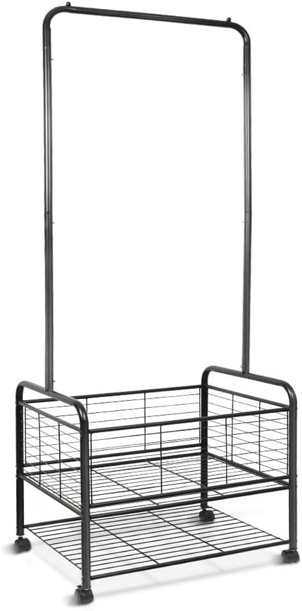Kledingrek met Mand - Waskast Organizer - Ruimte Organiseren - Met Mobiele Wielen - 70 inch Hoog - Zwart