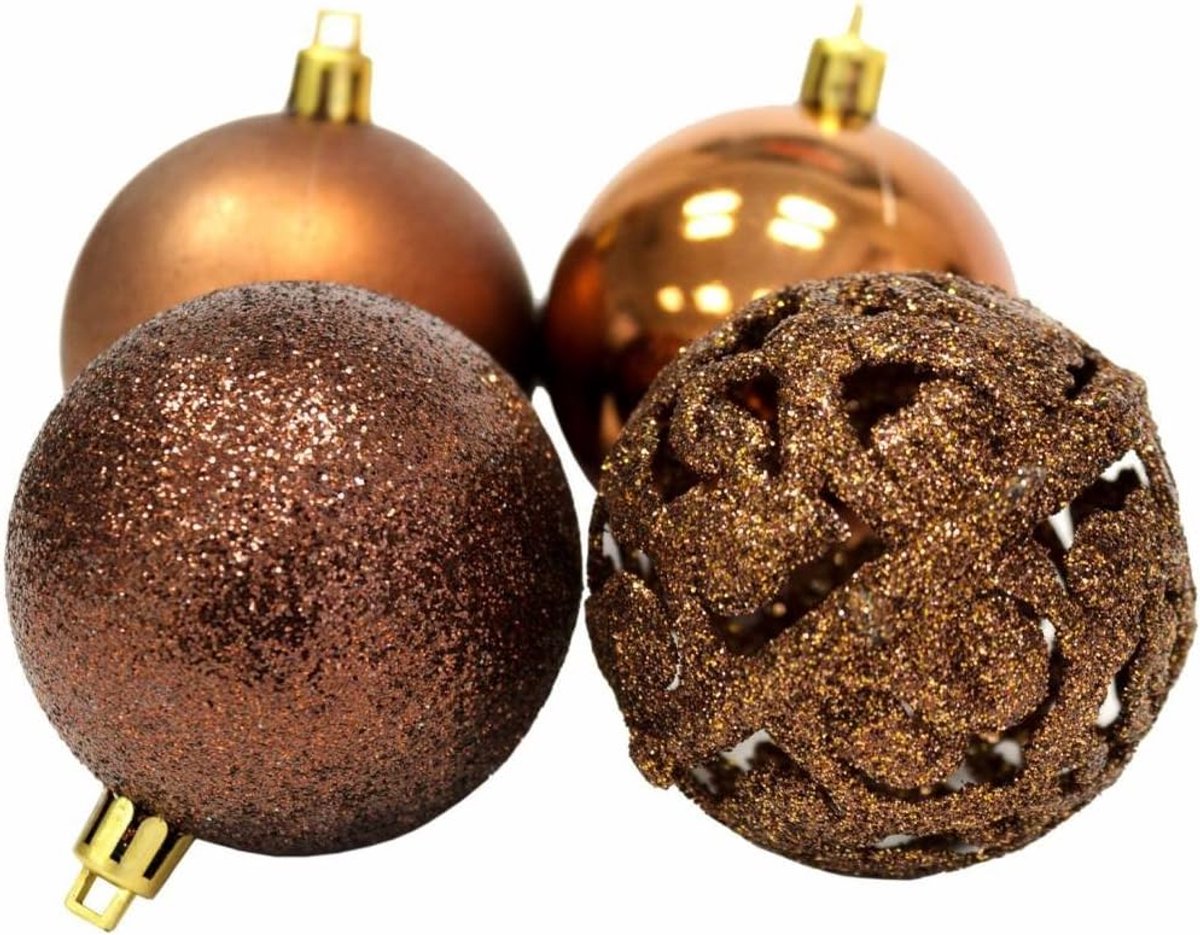 Kerstballen Set - Kunststof Ballen - Kerstboom Versieren - 3 Maten - 100 stuks - Bruin – foto 6