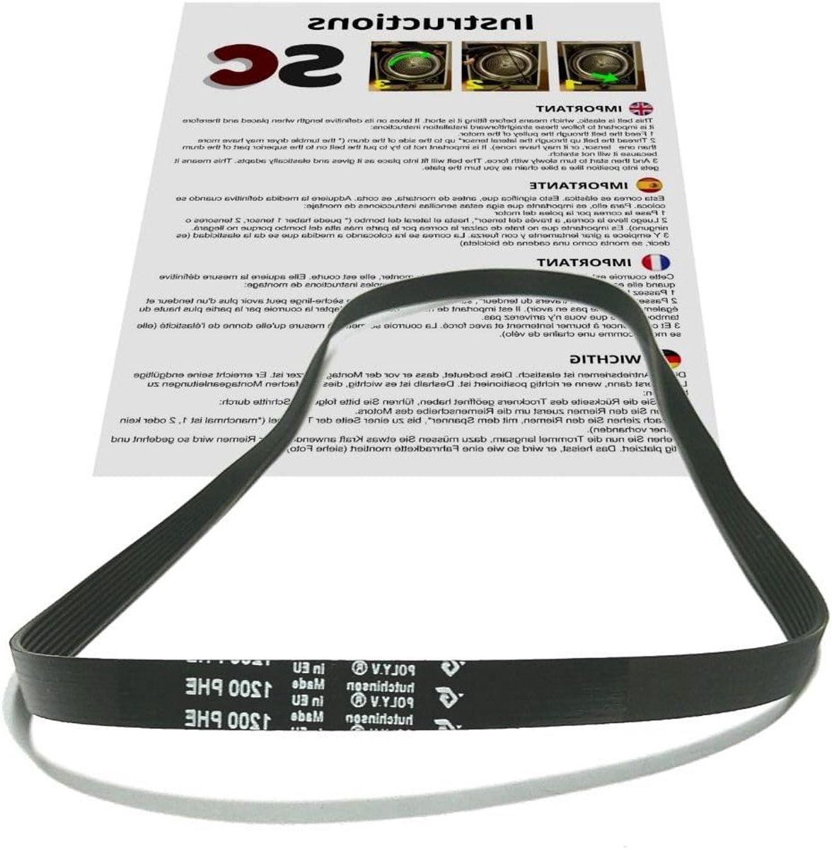 Wasmachine Riem - Aandrijfriem Trommel - Wasmachine Reparatie - Elastische Aandrijving - 1200 mm - Zwart