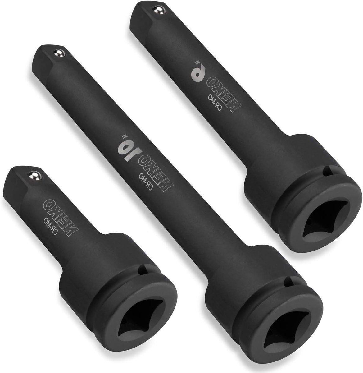 Slagmoer Verlengstuk Set - Verlengstaven Gereedschap - Vastzetten Bouten - Veerbelaste Kogelvergrendeling - 3-delig 4-10 inch - Zwart