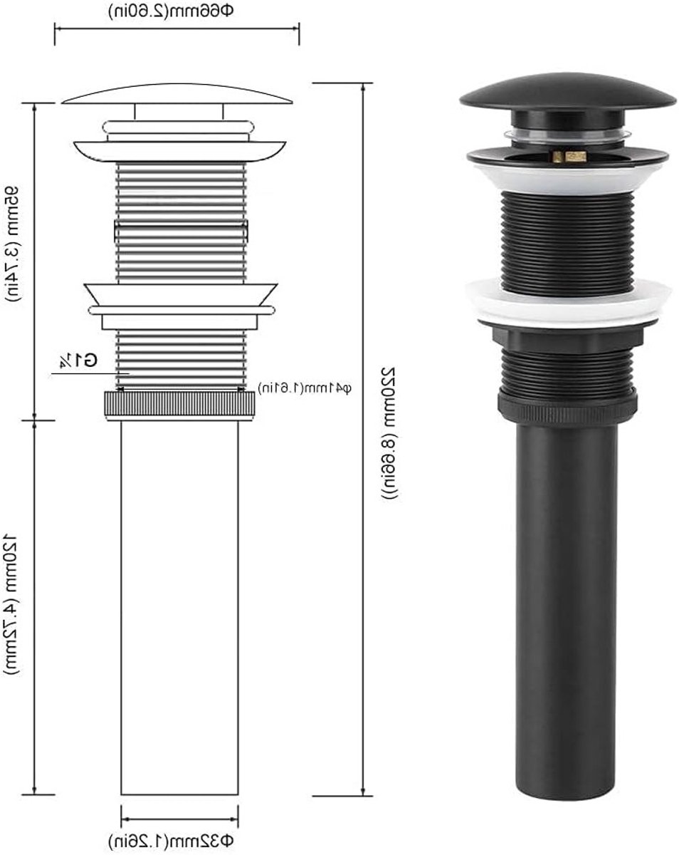Pop-up Afvoerplug voor Wasbak met Klikmechanisme, Zonder Overloop, Zwart - Ideaal voor Badkamer en Keuken