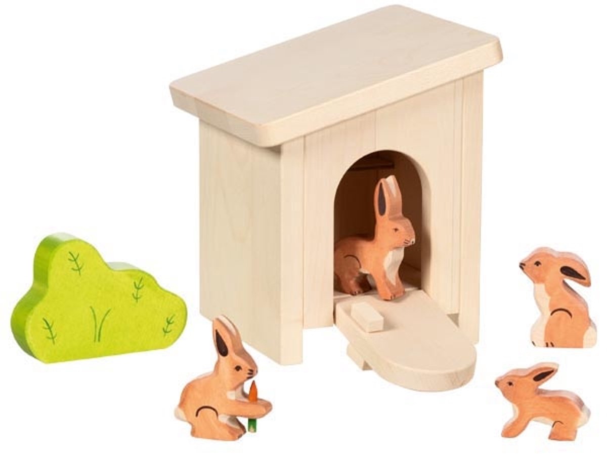 HOLZTIGER Boerderij - Konijnenhok - 16X15X18,5Cm - Met 4 Konijnen En Een Struik - 3 Jaar