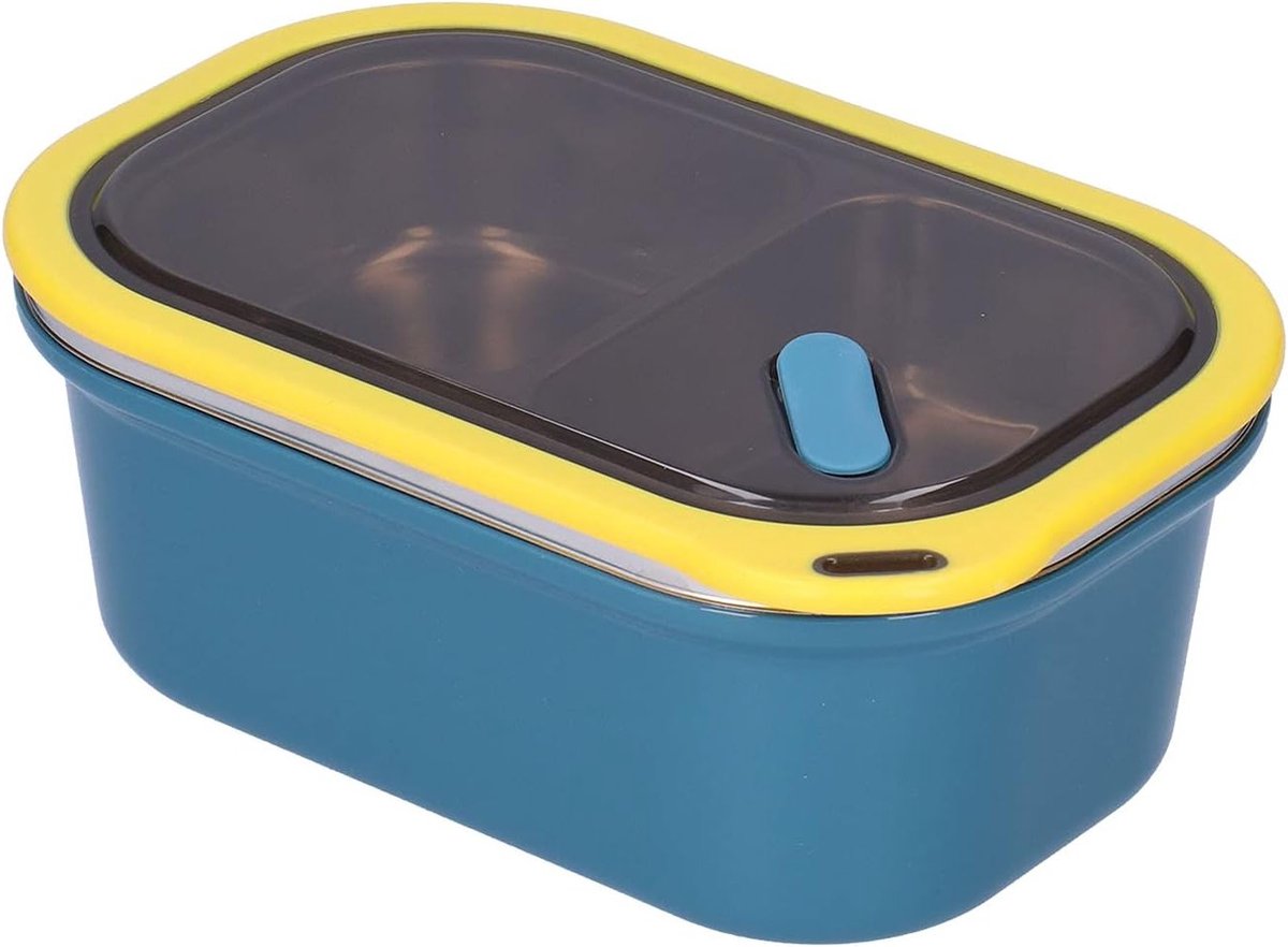 2-Laags RVS Lunchbox met 2 Compartimenten, 1.2 L, Luchtdicht en Draagbaar, Ideaal voor Werk en School, 20 x 14 x 8 cm, Blauw