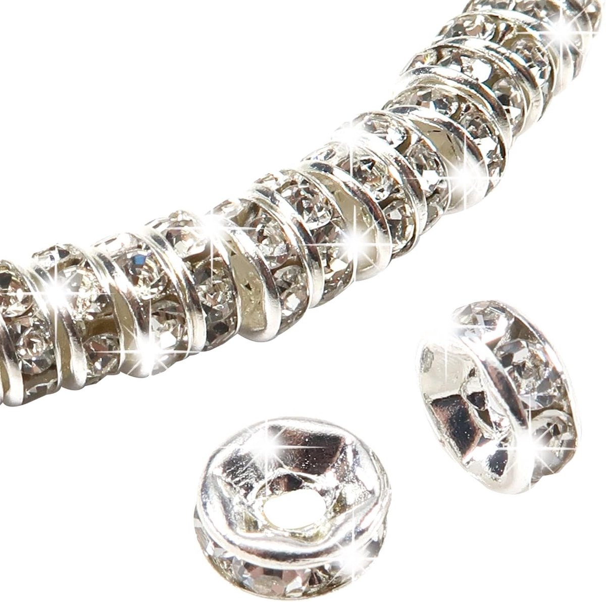 100 Stuks 6mm Rhinestone Spacer Parels in Zilver voor Sieraden Maken, Decoratie en Ambachtelijk Werk