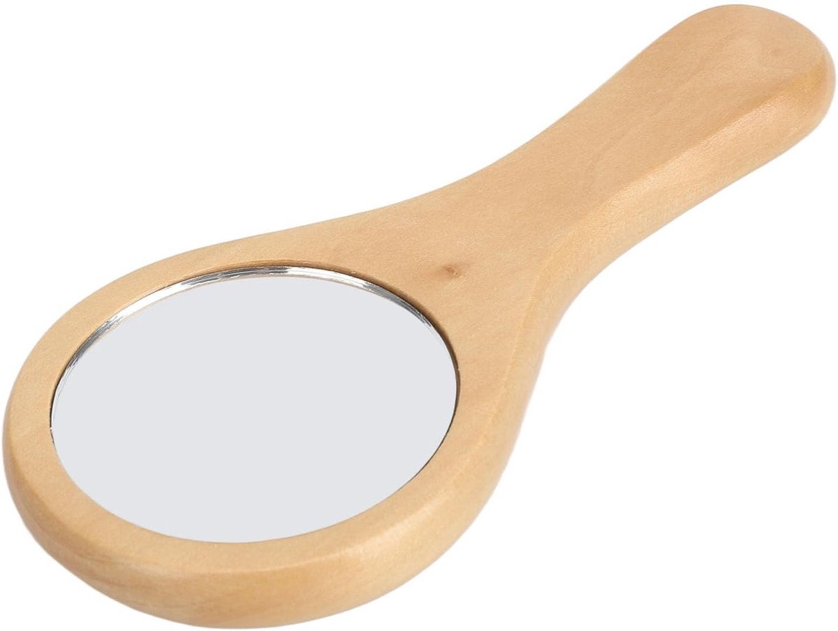 Draagbare Houten Make-up Spiegel met Ergonomische Handgreep, Ideaal voor Reizen en Thuisgebruik, Compact en Duurzaam