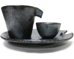 Sake Set - Sake Kopjes - Sake Proeven - Mino Ware Keramiek - 100ml Capaciteit - Zwart