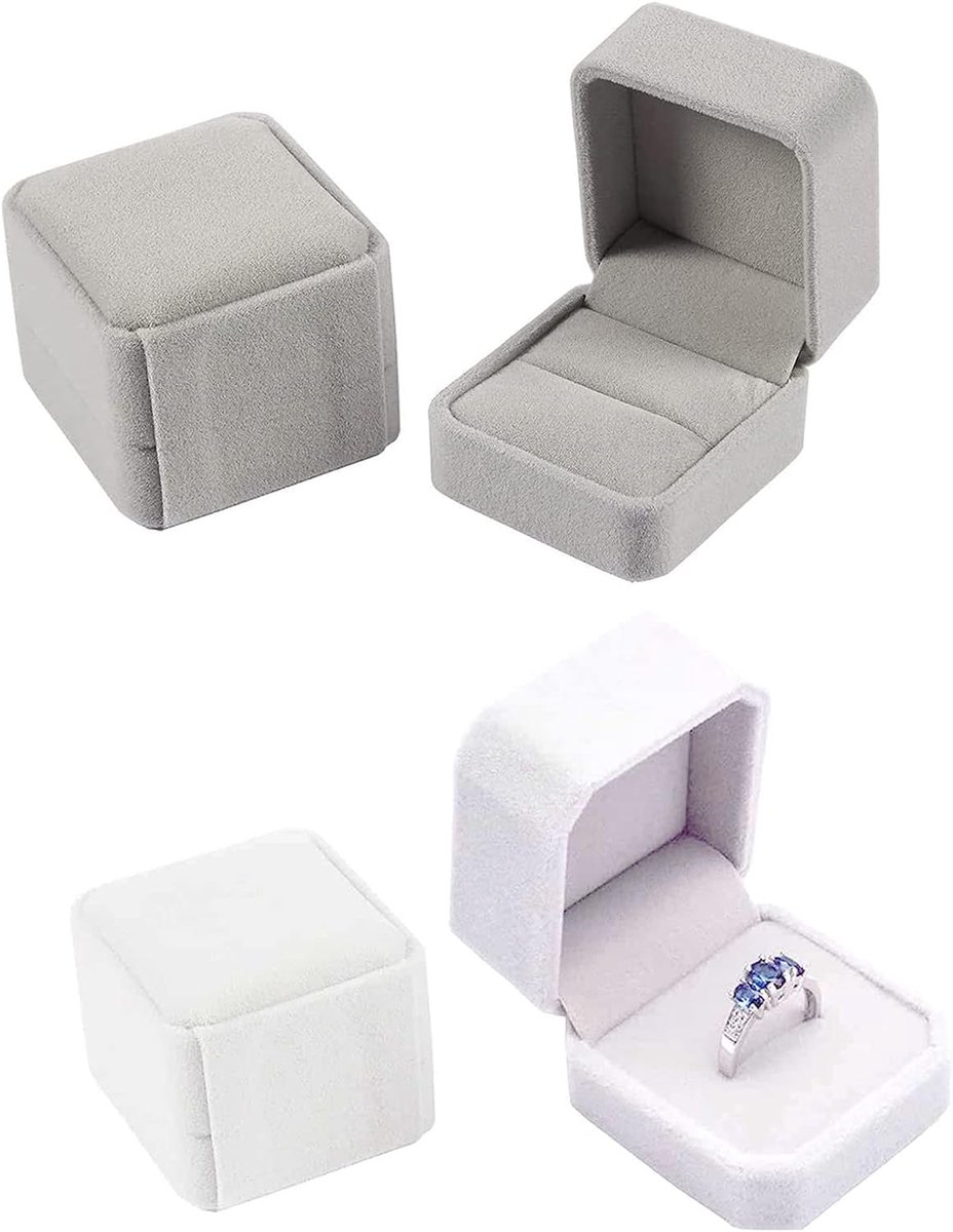 2 Pcs Velvet Ring Box - Velvet Jewelry Case - Velvet Gift Box voor Ringen - Huwelijk - Verloving - Valentijnsdag - Sieraden Doos - Oorbellen Box