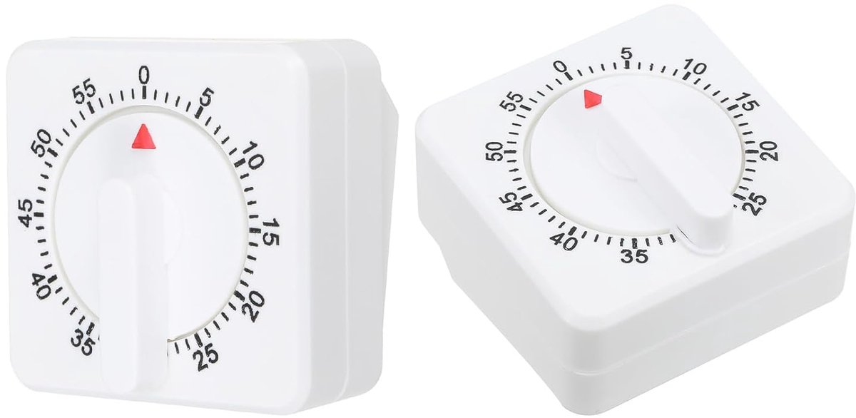60 Minute Visual Countdown Timer - 2 Pcs Mechanical Wind Up Timer voor Thuis - Keuken - Koken - Klaslokaal - Studie Tool - Wit