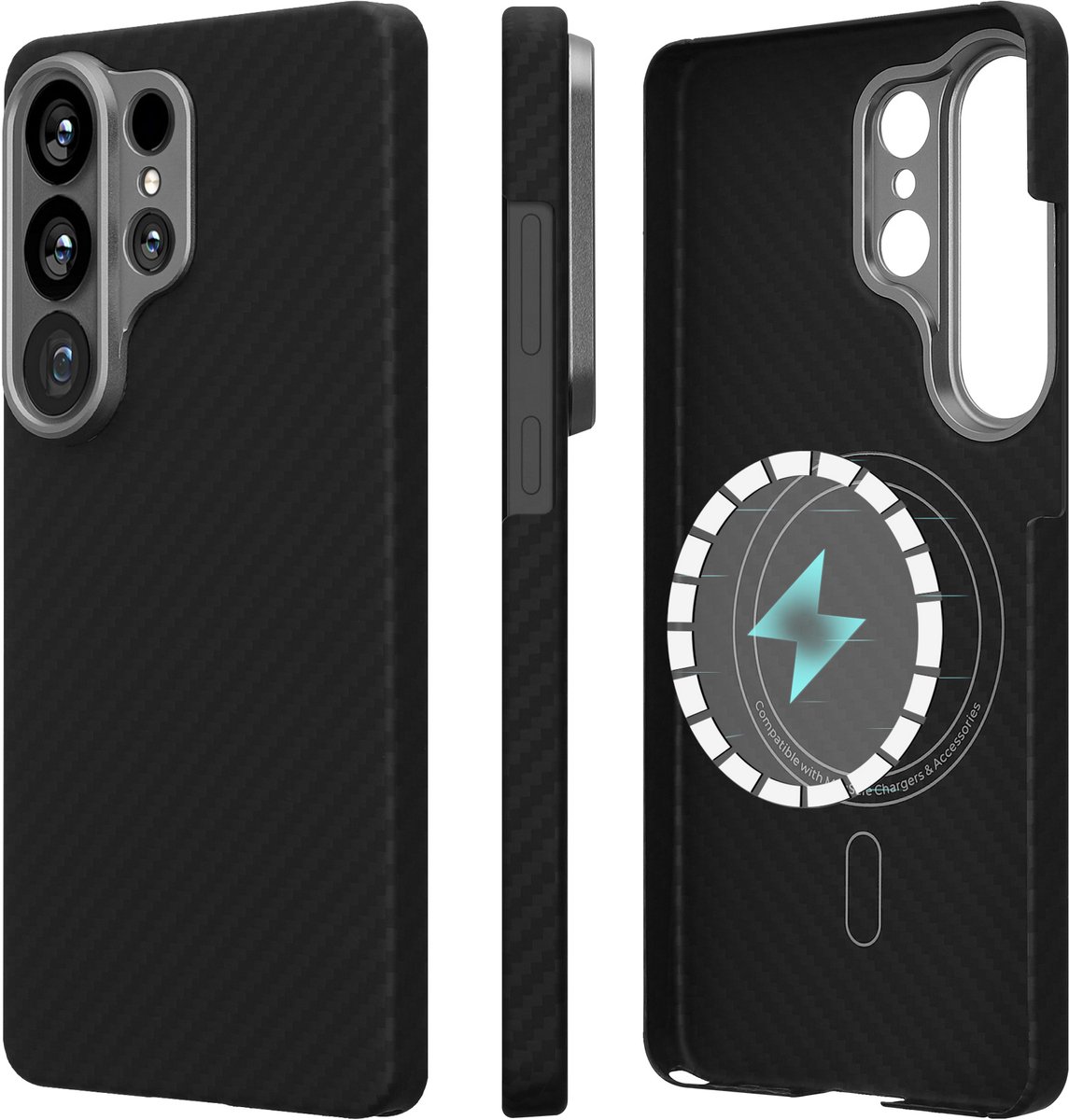 kalibri Hoes voor Samsung Galaxy S26 Ultra Hoes - Aramide Telefoonhoes - Cover Case - Compatibel met MagSafe mat zwart