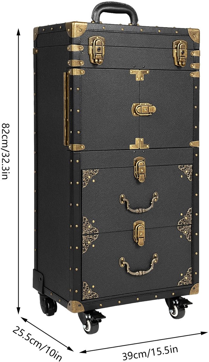 Cellista Make-up Trolley Koffer - Visagie Trolley - Kapperskoffer op Wielen - 3 Niveaus Opbergkoffer - Afsluitbaar - 39x25,5x82cm