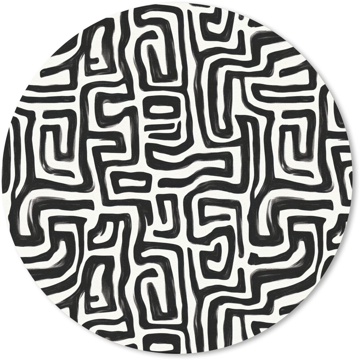 Muismat rond 20x20 cm - Mousepad Grafisch - Lijnen - Zwart - Wit - Ronde muismatten