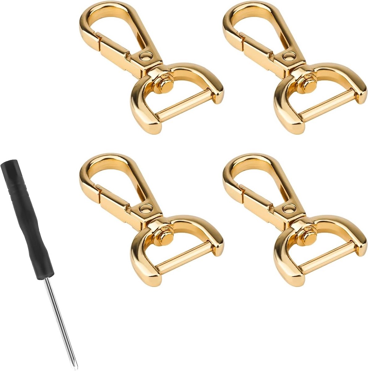 4 Stuks D-Ringen Schroeven, D-Ring Swivel Karabijnhaak met Mini Schroevendraai voor Handtassen en Leeraccessoires (Goud)