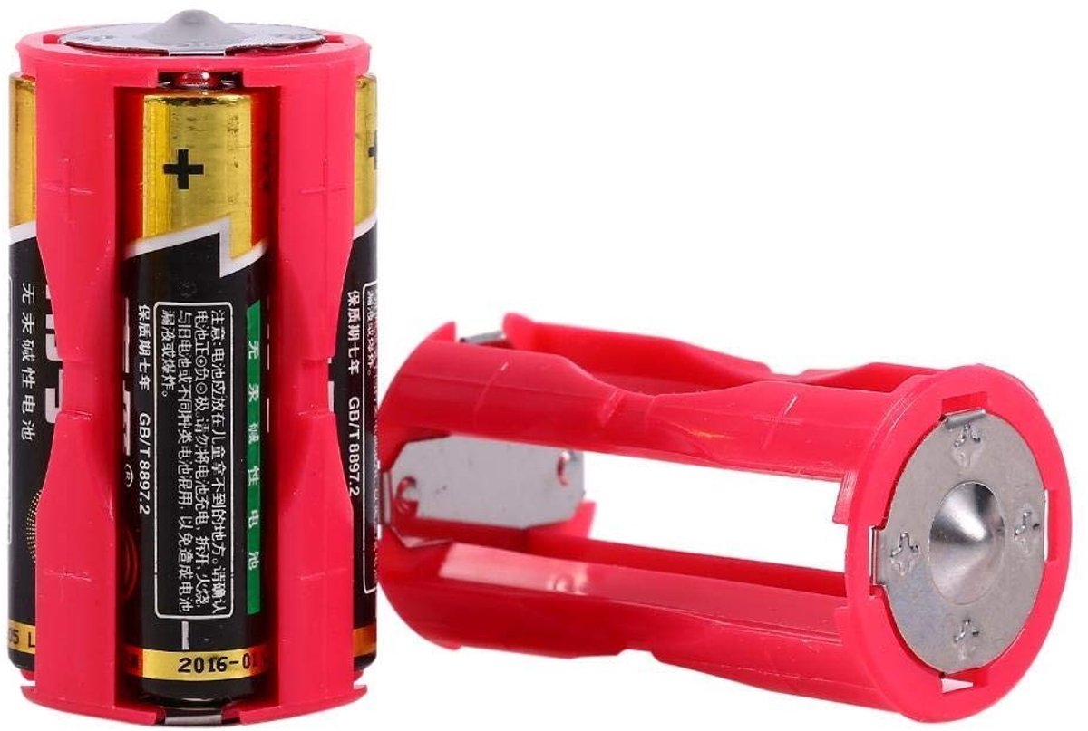 Vt products naar C batterij converter - batterij adapter - sterke kwaliteit - rood - batterij opslagbox - geschikt voor elektronica - 4 stuks