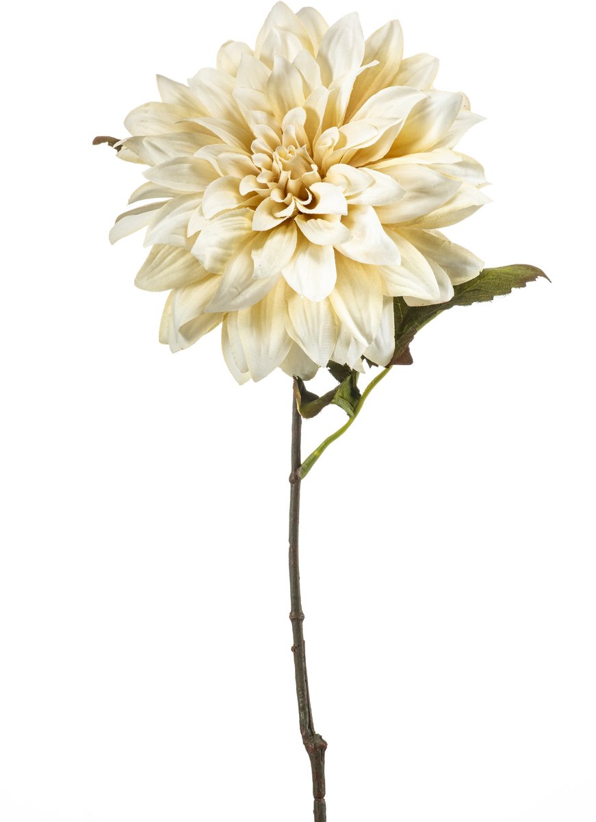 Kunstbloem Dahlia - Textiel/Metaal - Creme - 55 cm - Realistisch & Onderhoudsvrij