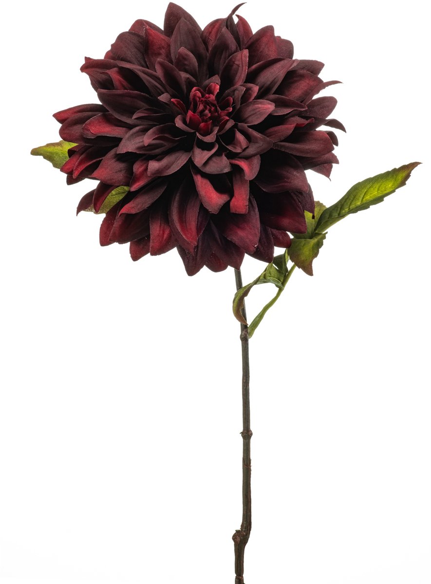 Kunstbloem Dahlia - Textiel/Metaal - Burgundy - 55 cm - Realistisch & Onderhoudsvrij