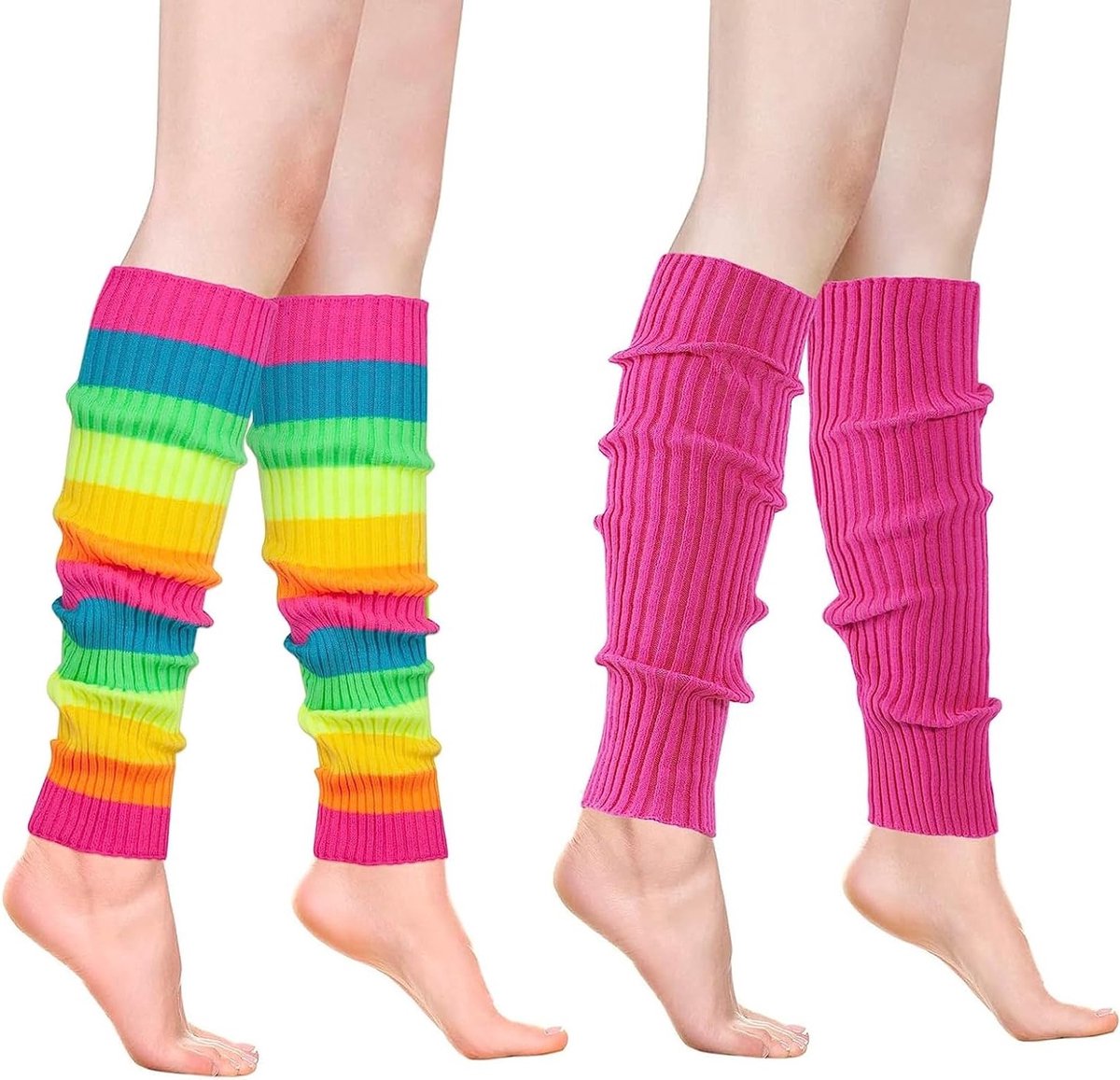 Neon Beenwarmers in Regenboogkleuren voor Jaren 80 Themafeest, Yoga en Casual Gebruik (2 Paar)