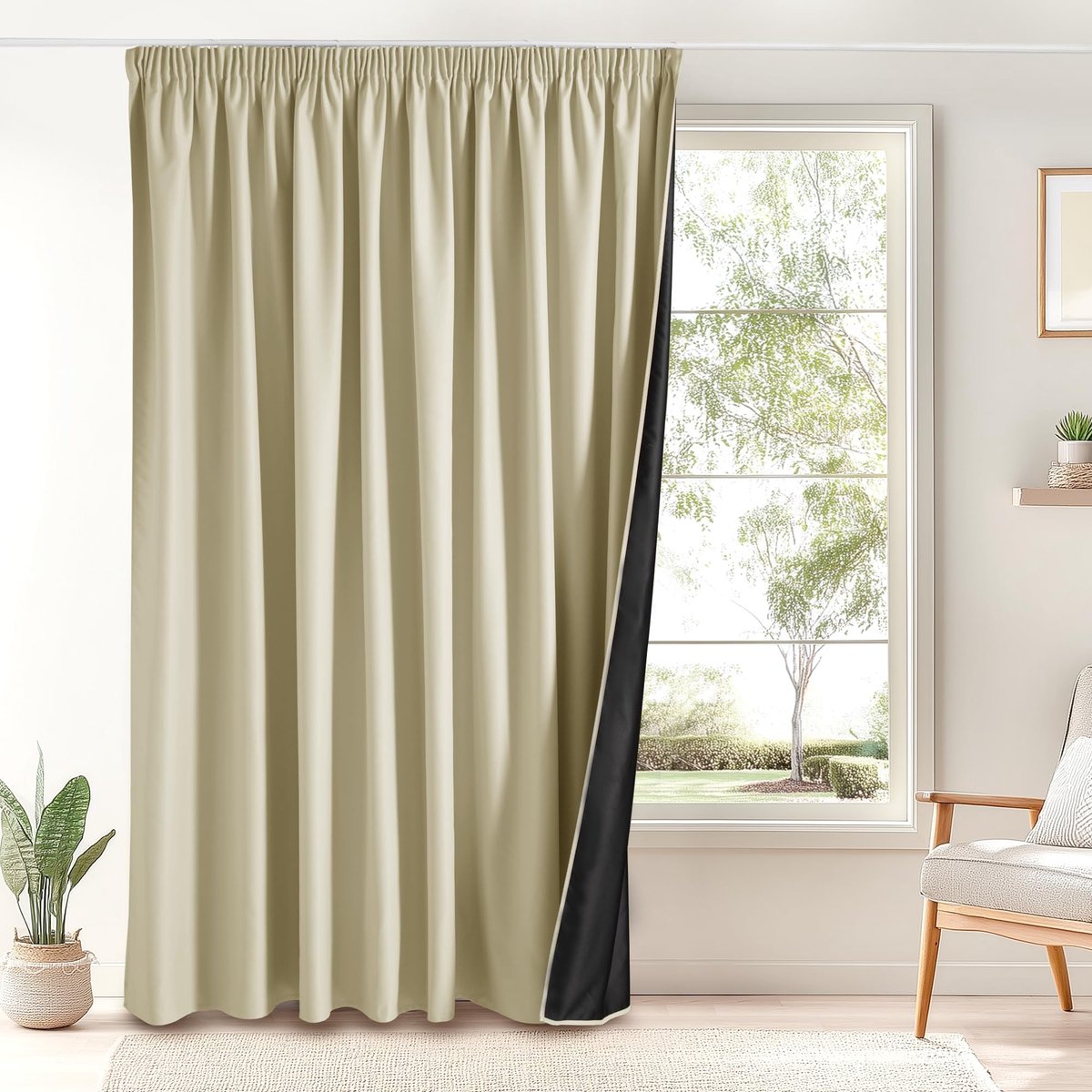 PONY DANCE Lichtbeige Blackout Gordijnen - 300x245 cm, Warmte- en Koude-isolerend