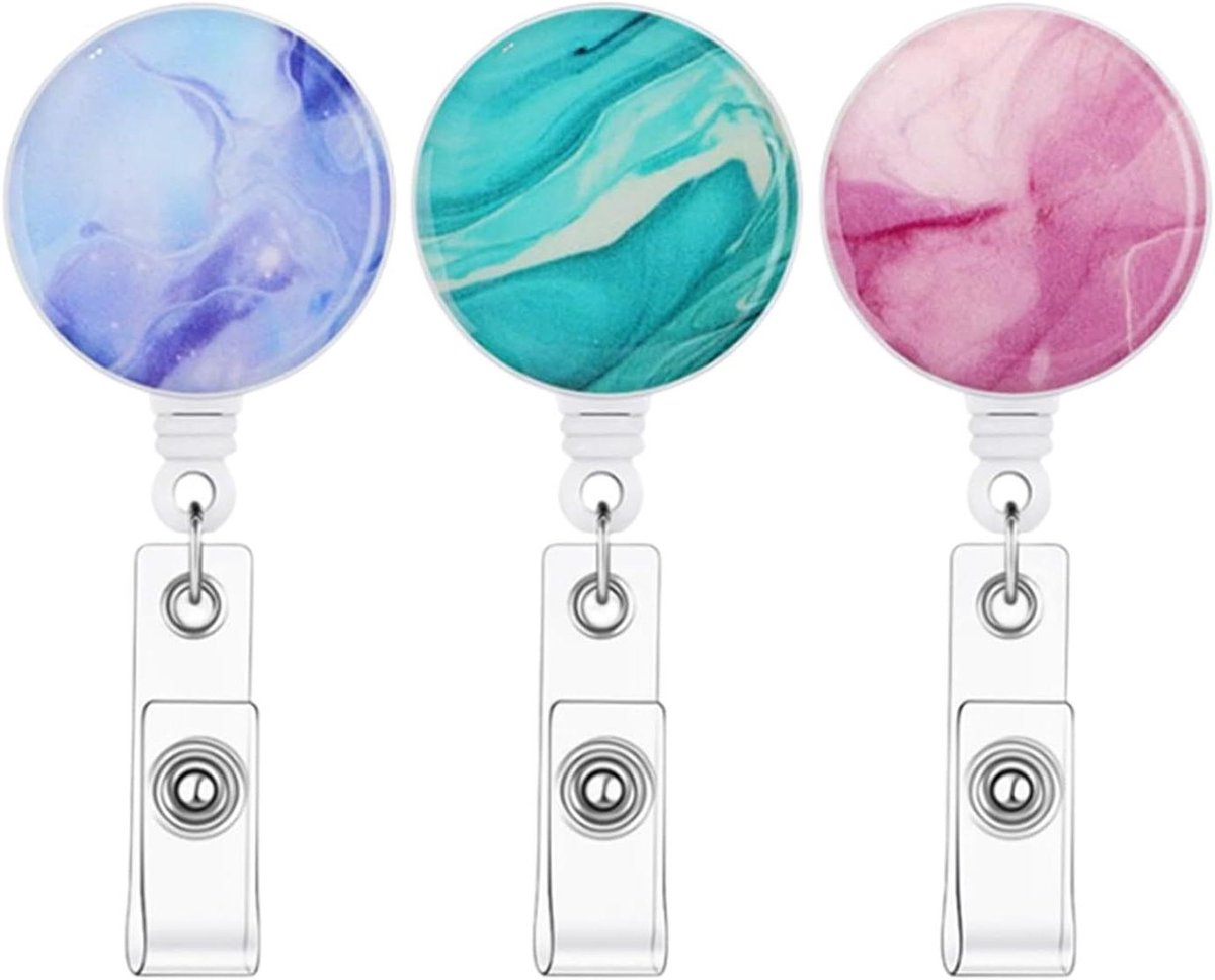 Intrekbare Badgehouders - ID Kaarthouder Clip - Snelle Toegang Kaarten - Met Metalen Sleutelring - 3 Stuks - Blauw