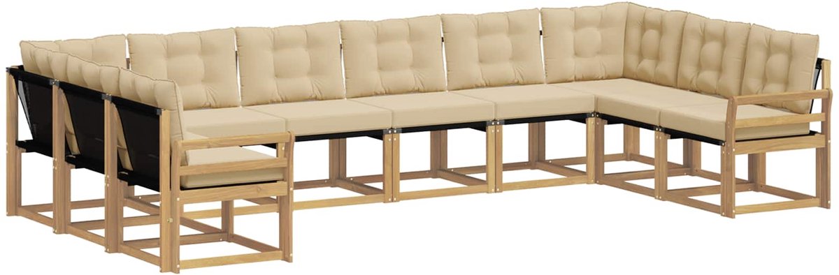 vidaXL Buiten - bank - set - 10 - st - 10-zits - Wit - en - Beige Wit en Beige
